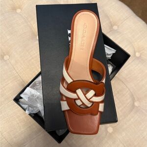 Coach Tan and Cream Leather Slide Sandals